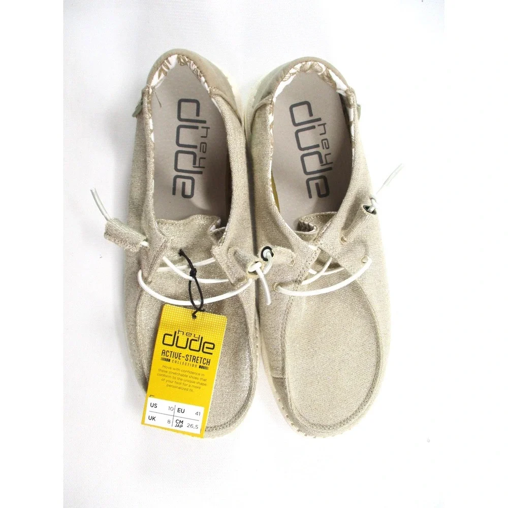 Hey‎ Dude Wendy Stretch Sparkling Beige Women's 10 Casual Slip On Comfort Shoes
